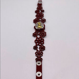 Red & Glitter Faux Leather Snap Jewelry Bracelet w/ Gold Hearts Ginger Snap NWT